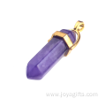 Natural Amethyst Stone Hexagon Gold Healing Pendulum Necklace